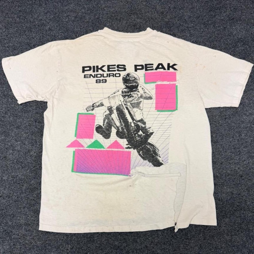 Vintage Hanes Pikes Peak Enduro 89 Biker T Shirt Mens Large Thrashed Stained 80s